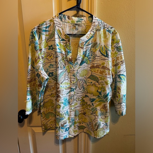 J. Bee Rayon Button Down V Neck Women’s Blouse 3/4 Length Sleeve Blouse Sz L - Picture 2 of 10